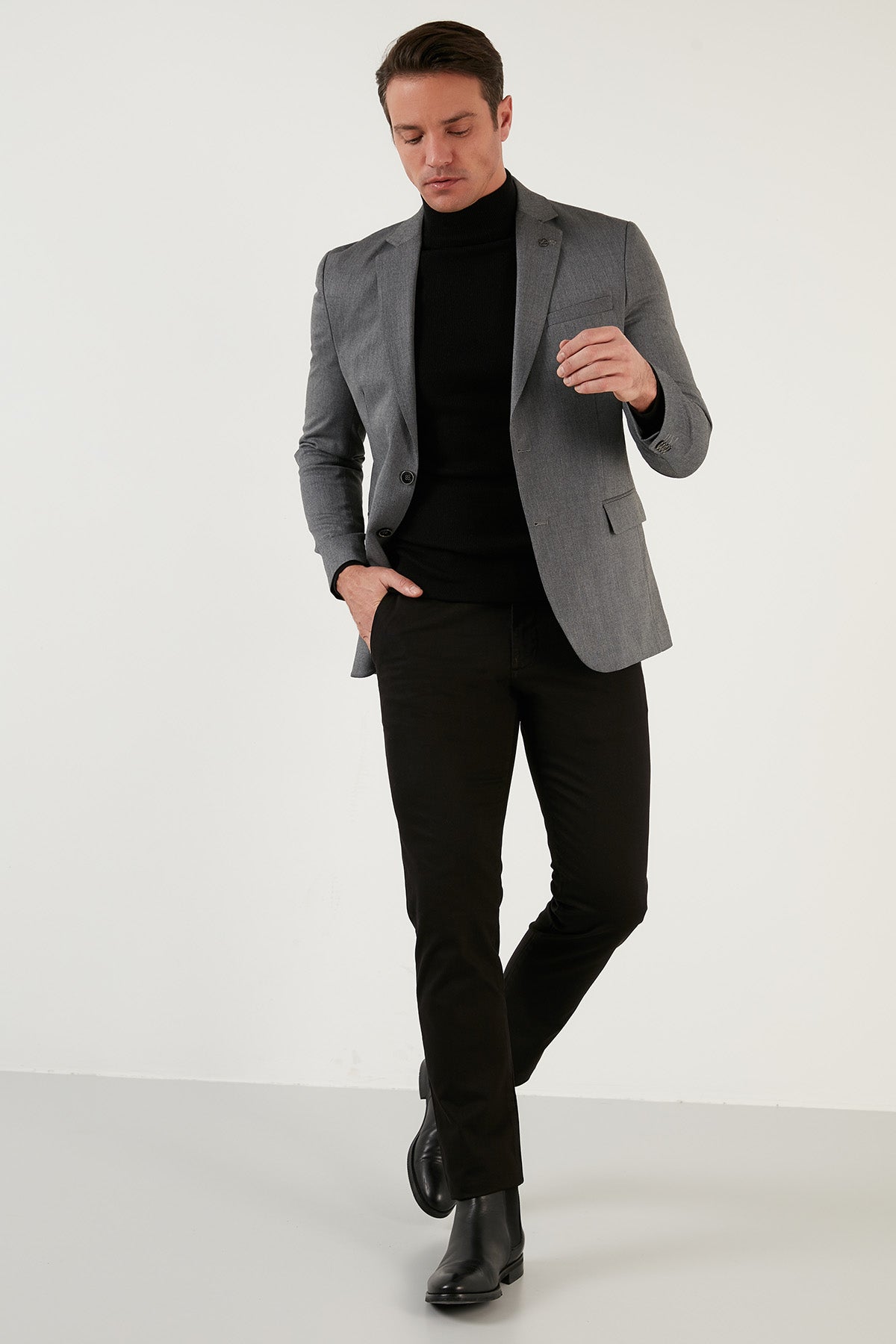 Buratti Slim Fit 6 Drop Çift Yırtmaçlı Blazer Erkek Ceket 216SERARDO GRİ