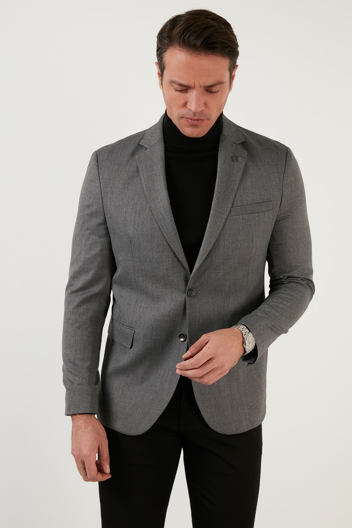 Buratti Slim Fit 6 Drop Çift Yırtmaçlı Blazer Erkek Ceket 216SERARDO GRİ