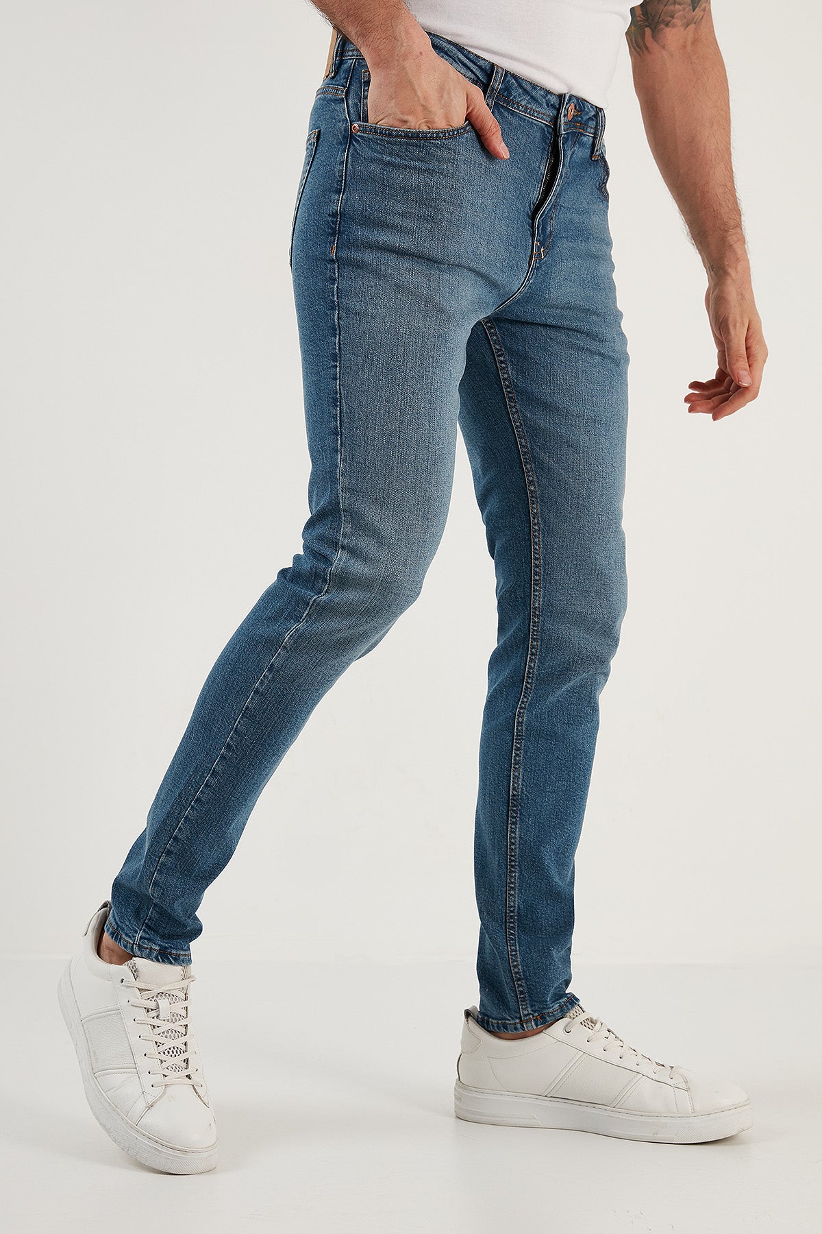 Buratti Pamuklu Yüksek Bel Slim Fit Dar Paça Jeans Erkek Kot Pantolon 3300F03TOKYO AÇIK MAVİ