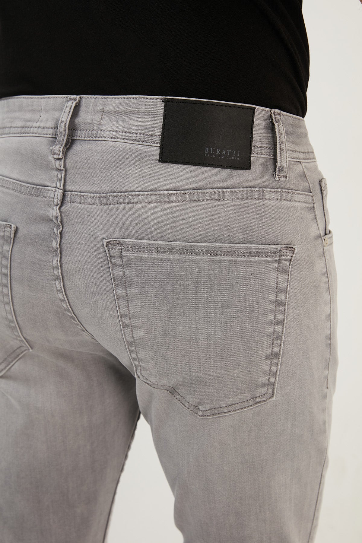 Buratti Pamuklu Yüksek Bel Slim Fit Dar Paça Jeans Erkek Kot Pantolon 3300M14TOKYO AÇIK GRİ