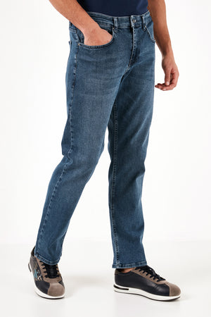 Buratti Pamuklu Yüksek Bel Comfort Fit Boru Paça Jeans Erkek Kot Pantolon 4400J78TEXAS MAVİ