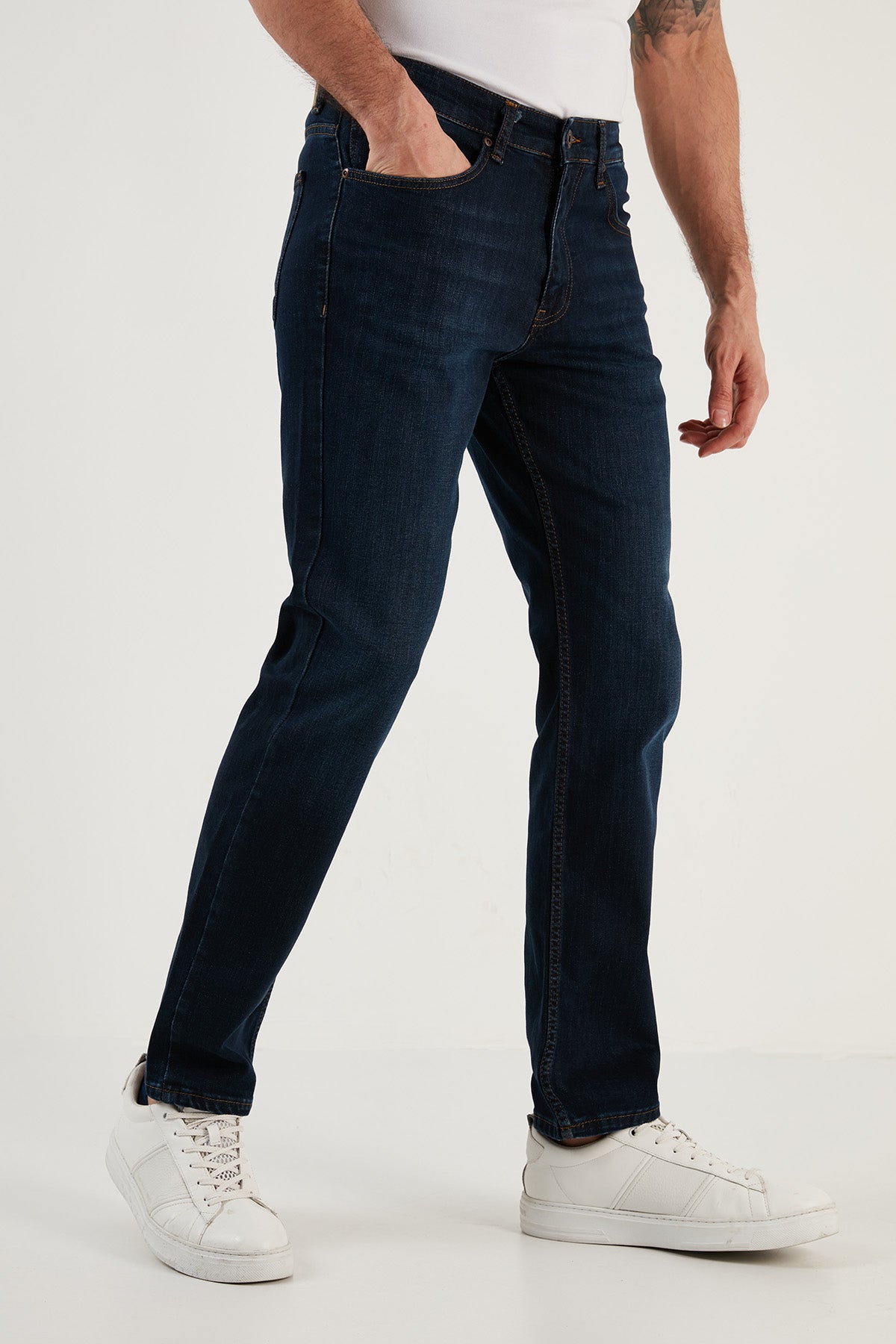 Buratti Pamuklu Yüksek Bel Comfort Fit Boru Paça Jeans Erkek Kot Pantolon 4400M06TEXAS KOYU MAVİ