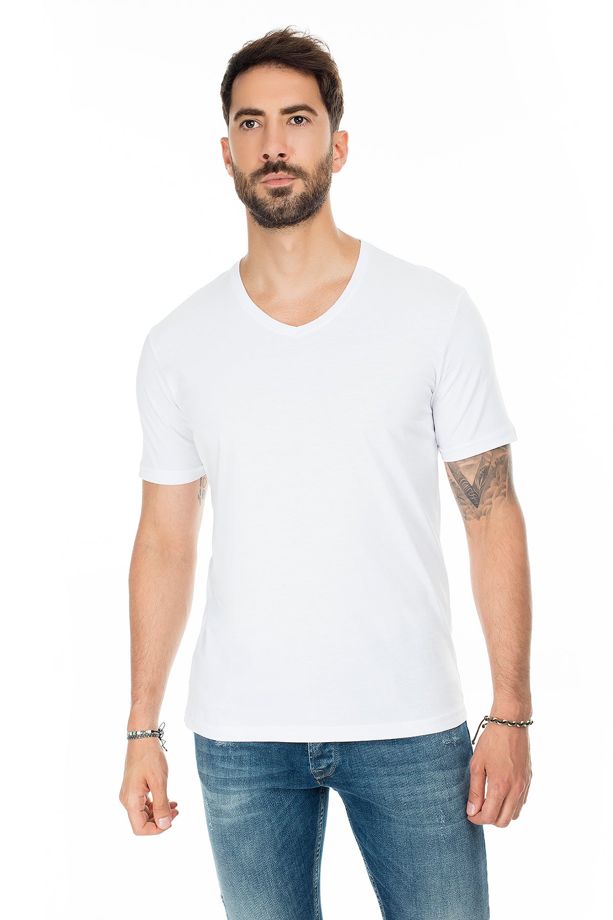 Buratti Basic V Yaka Slim Fit Erkek T Shirt 5722512V BEYAZ