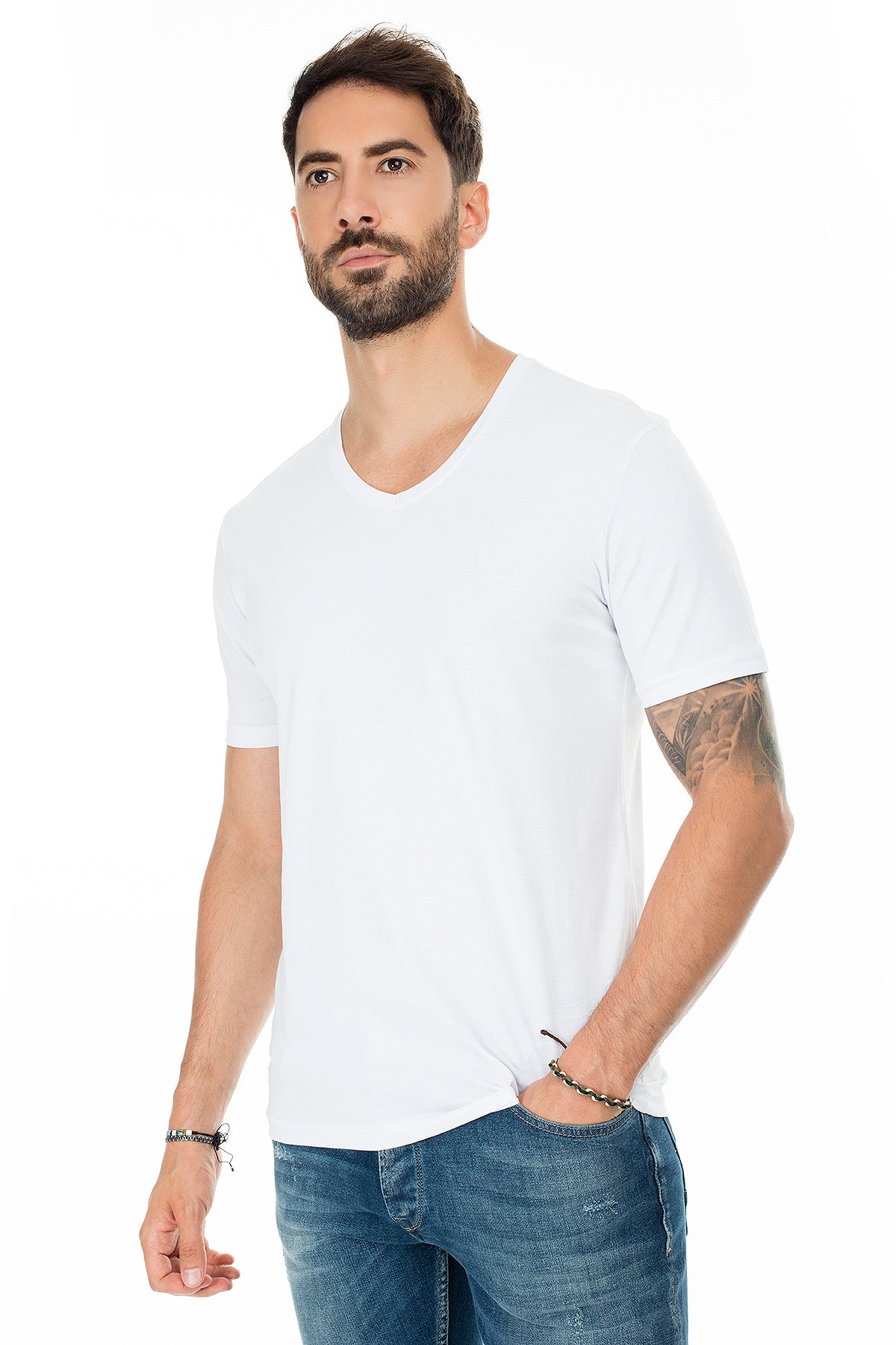 Buratti Basic V Yaka Slim Fit Erkek T Shirt 5722512V BEYAZ