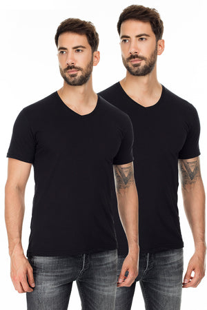 Buratti 2 Pack Basic V Yaka Slim Fit Erkek T Shirt 5722512V2 SİYAH-SİYAH