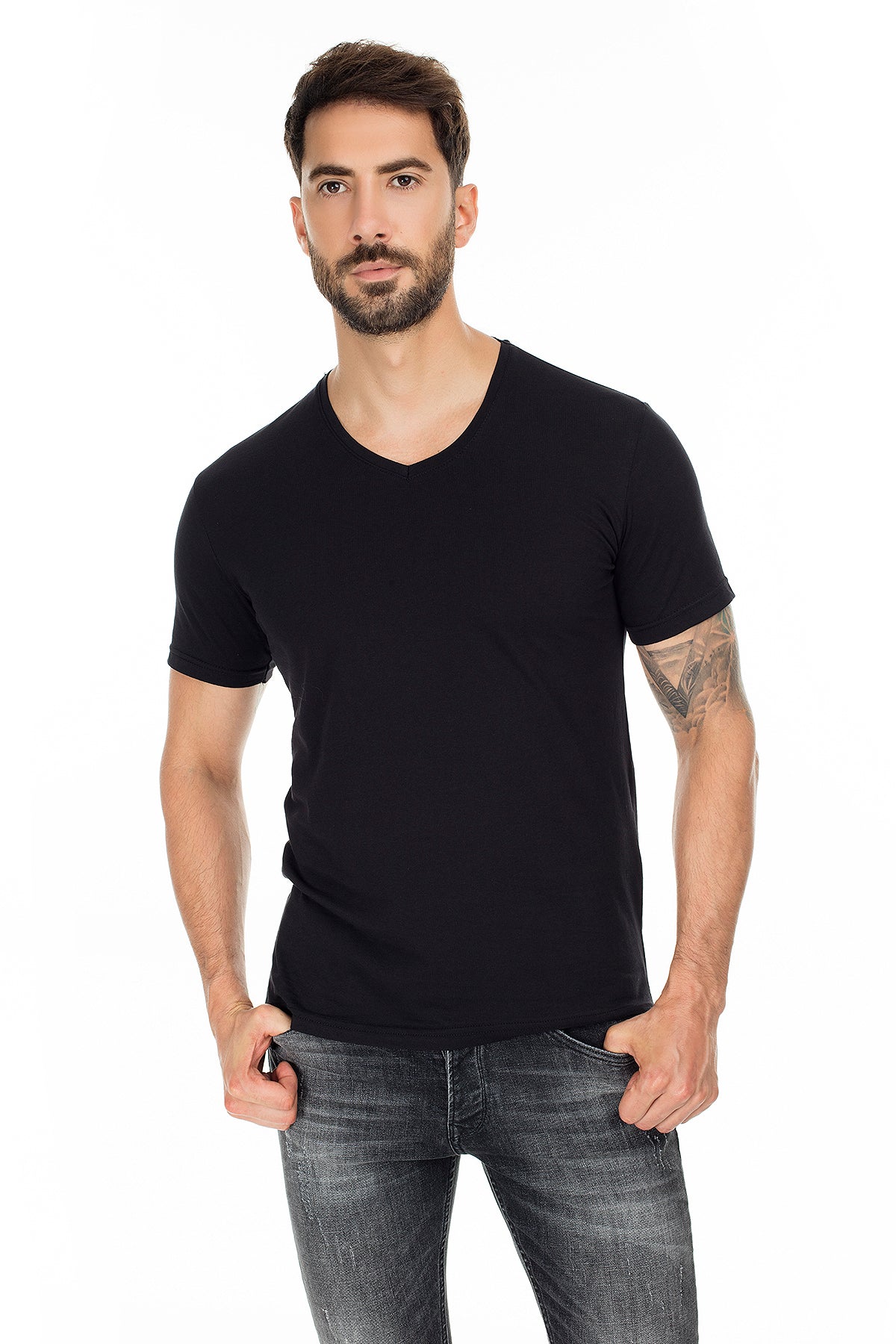 Buratti 2 Pack Basic V Yaka Slim Fit Erkek T Shirt 5722512V2 SİYAH-SİYAH