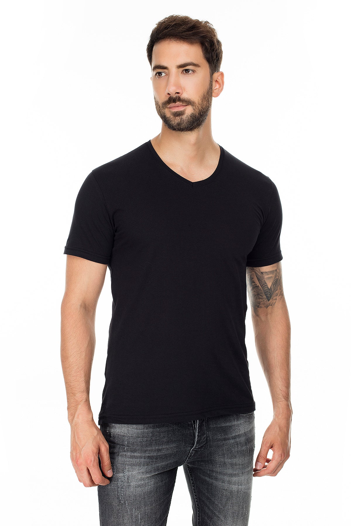 Buratti 2 Pack Basic V Yaka Slim Fit Erkek T Shirt 5722512V2 SİYAH-SİYAH