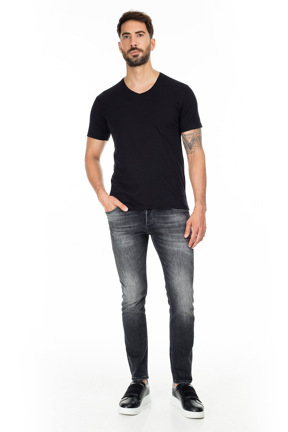 Buratti 2 Pack Basic V Yaka Slim Fit Erkek T Shirt 5722512V2 SİYAH-SİYAH