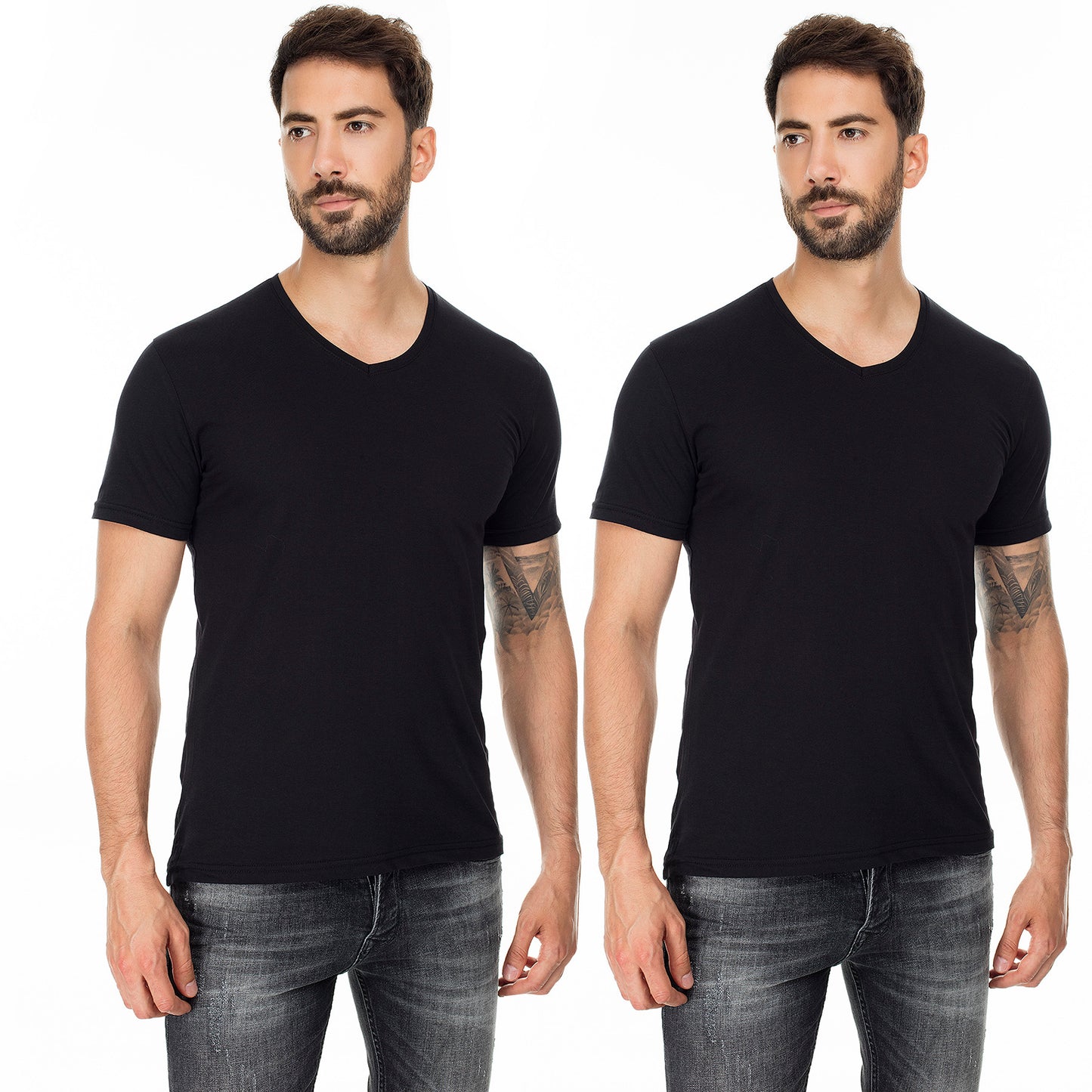 Buratti 2 Pack Basic V Yaka Slim Fit Erkek T Shirt 5722512V2 SİYAH-SİYAH