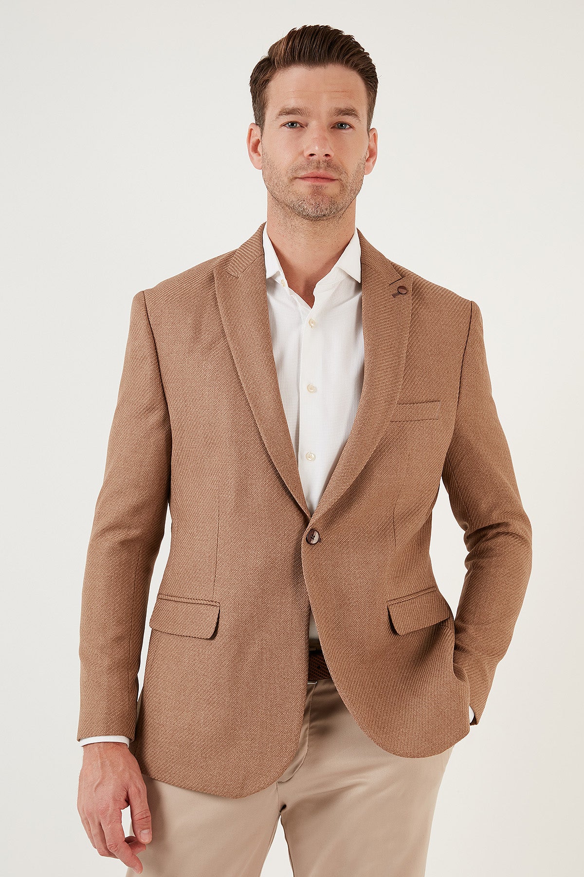 Buratti 6 Drop Çift Yırtmaçlı Slim Fit Blazer Erkek Ceket 659001 VİZON