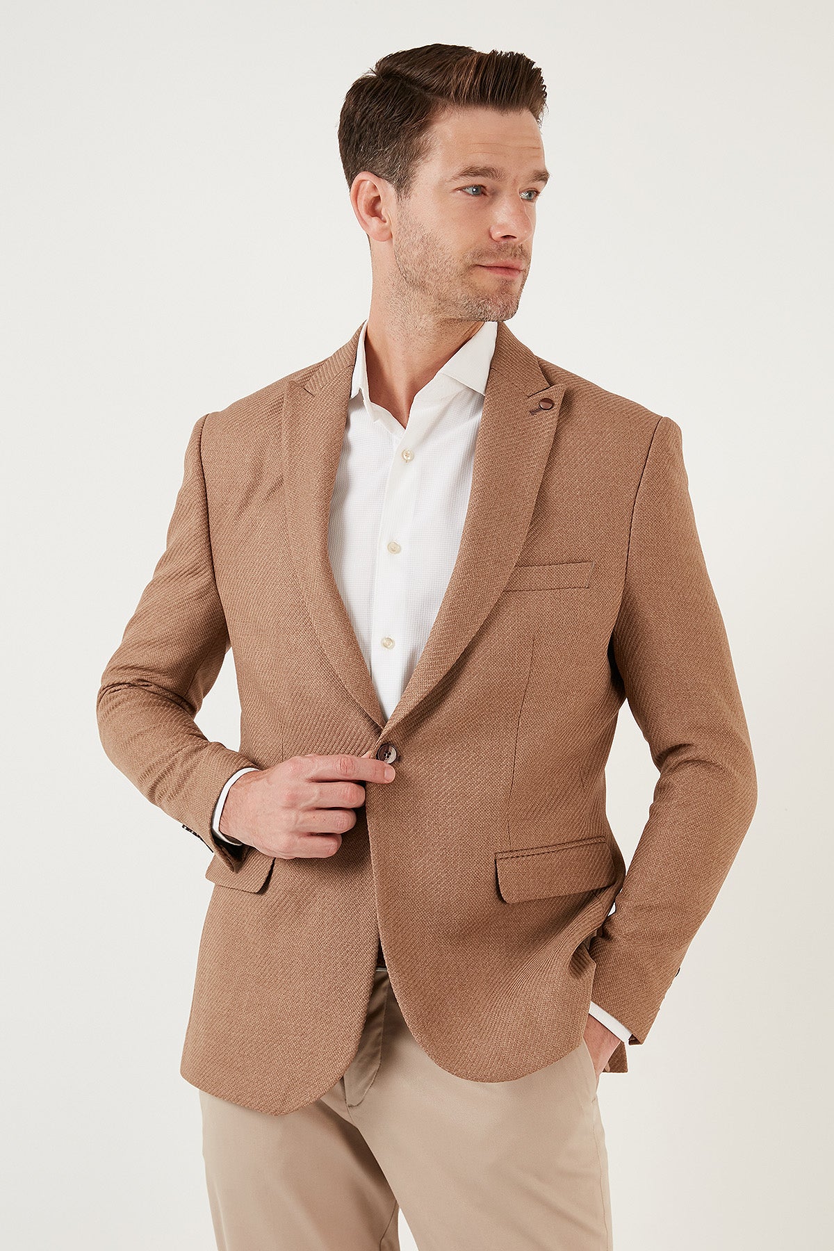 Buratti 6 Drop Çift Yırtmaçlı Slim Fit Blazer Erkek Ceket 659001 VİZON