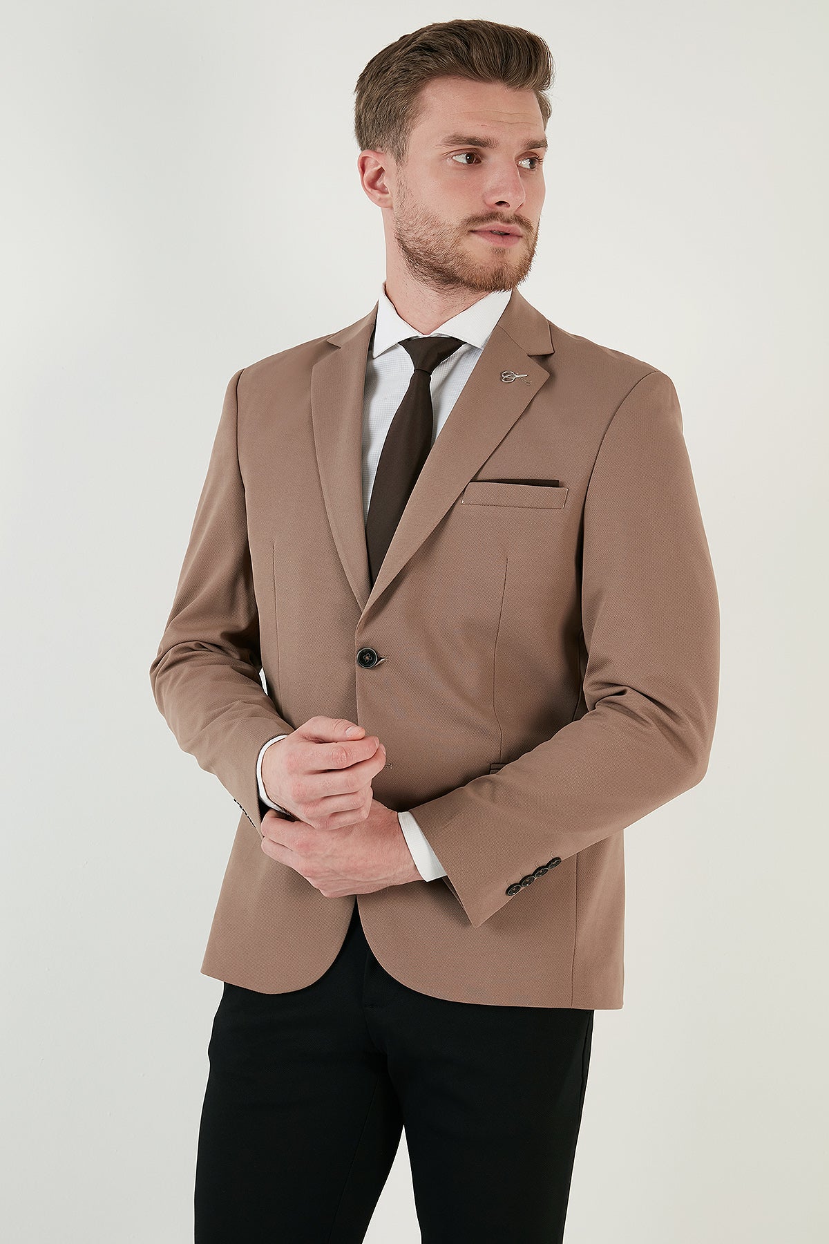 Buratti Slim Fit 6 Drop Çift Yırtmaçlı Blazer Erkek Ceket BASELNA VİZON