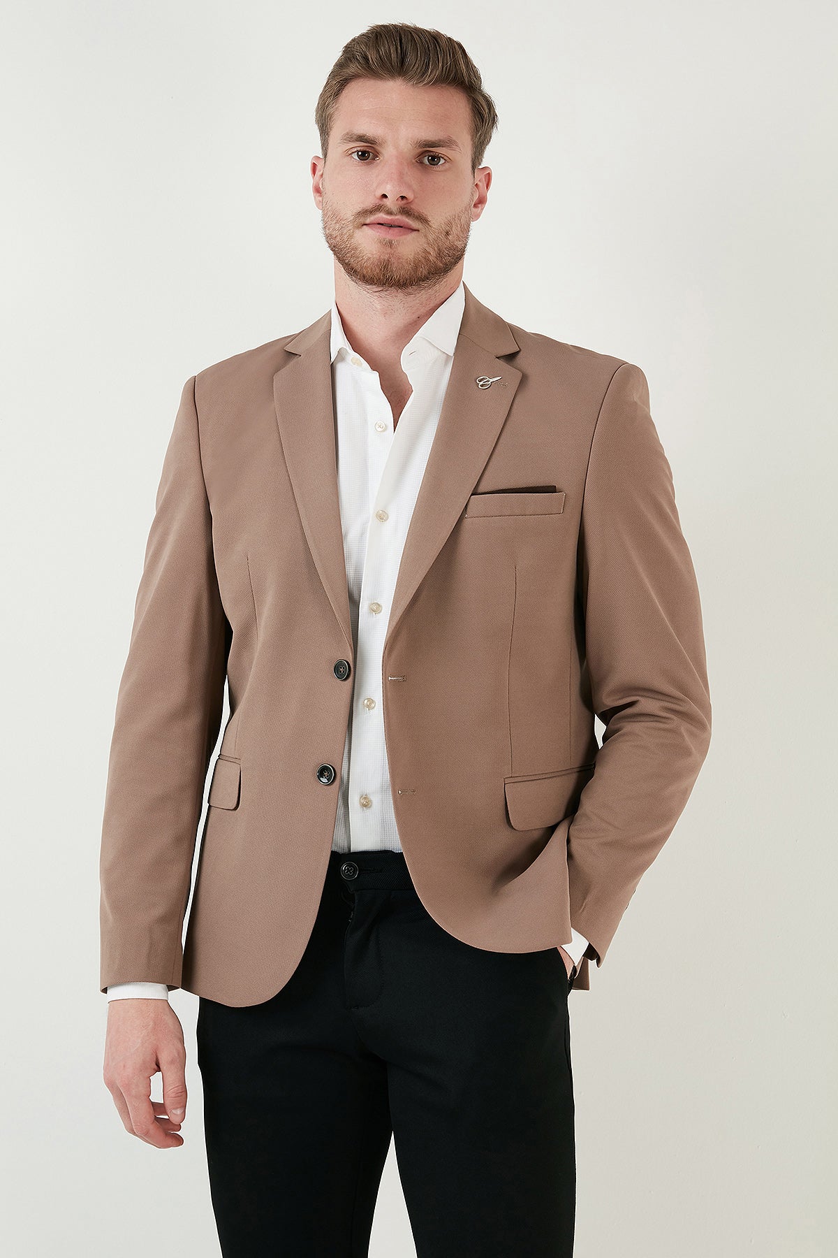 Buratti Slim Fit 6 Drop Çift Yırtmaçlı Blazer Erkek Ceket BASELNA VİZON