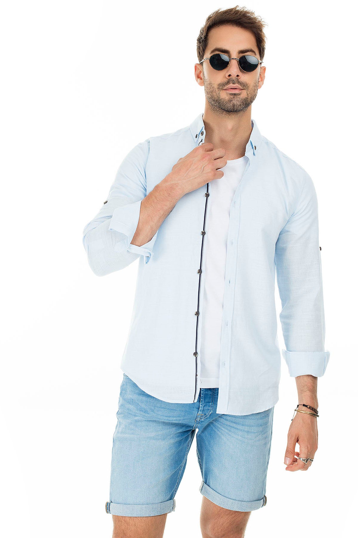 Buratti Regular Fit Düğmeli Yaka % 100 Pamuk Erkek Gömlek CF20S111871 AÇIK MAVİ