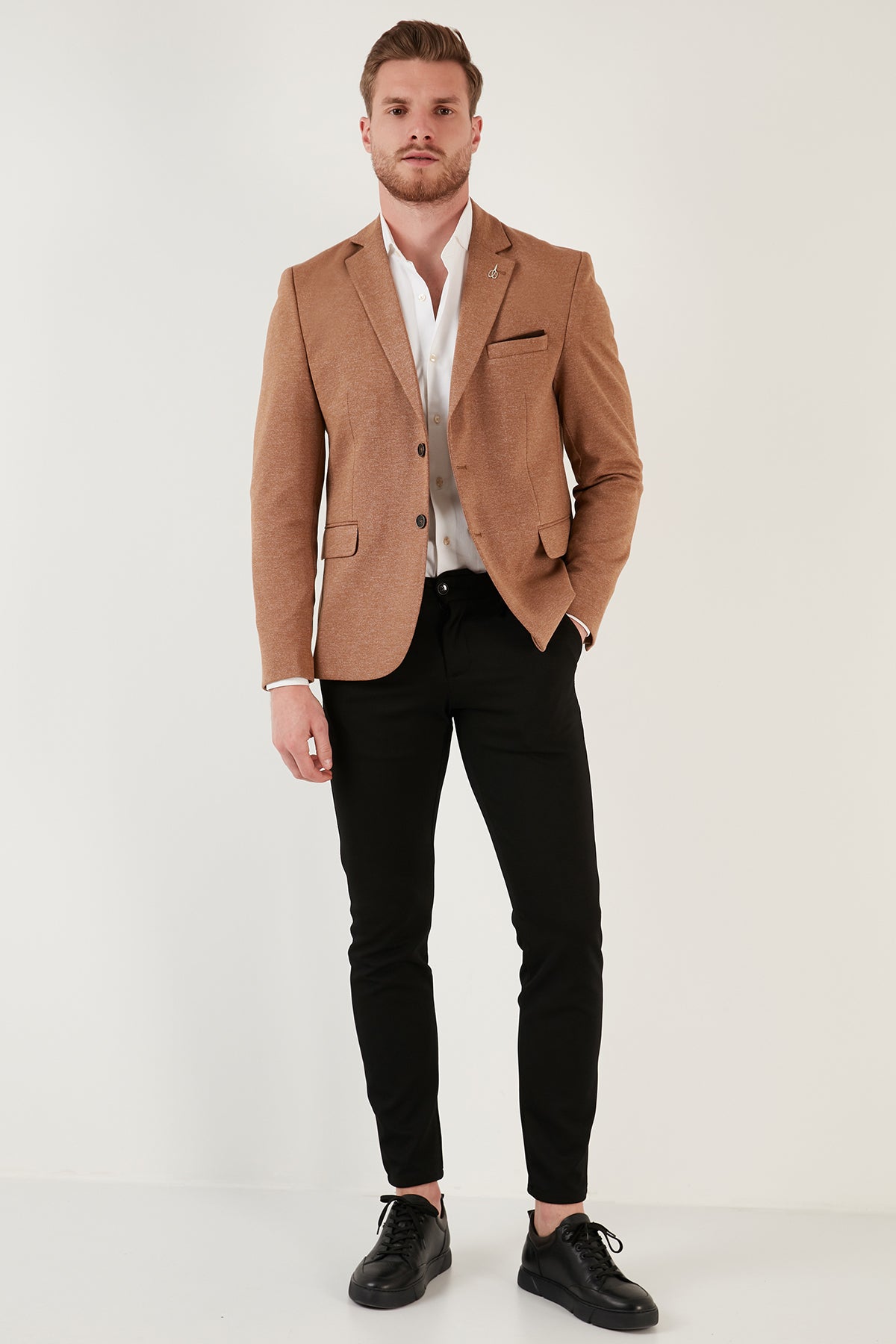 Buratti Slim Fit 6 Drop Çift Yırtmaçlı Blazer Erkek Ceket SAVUE CAMEL