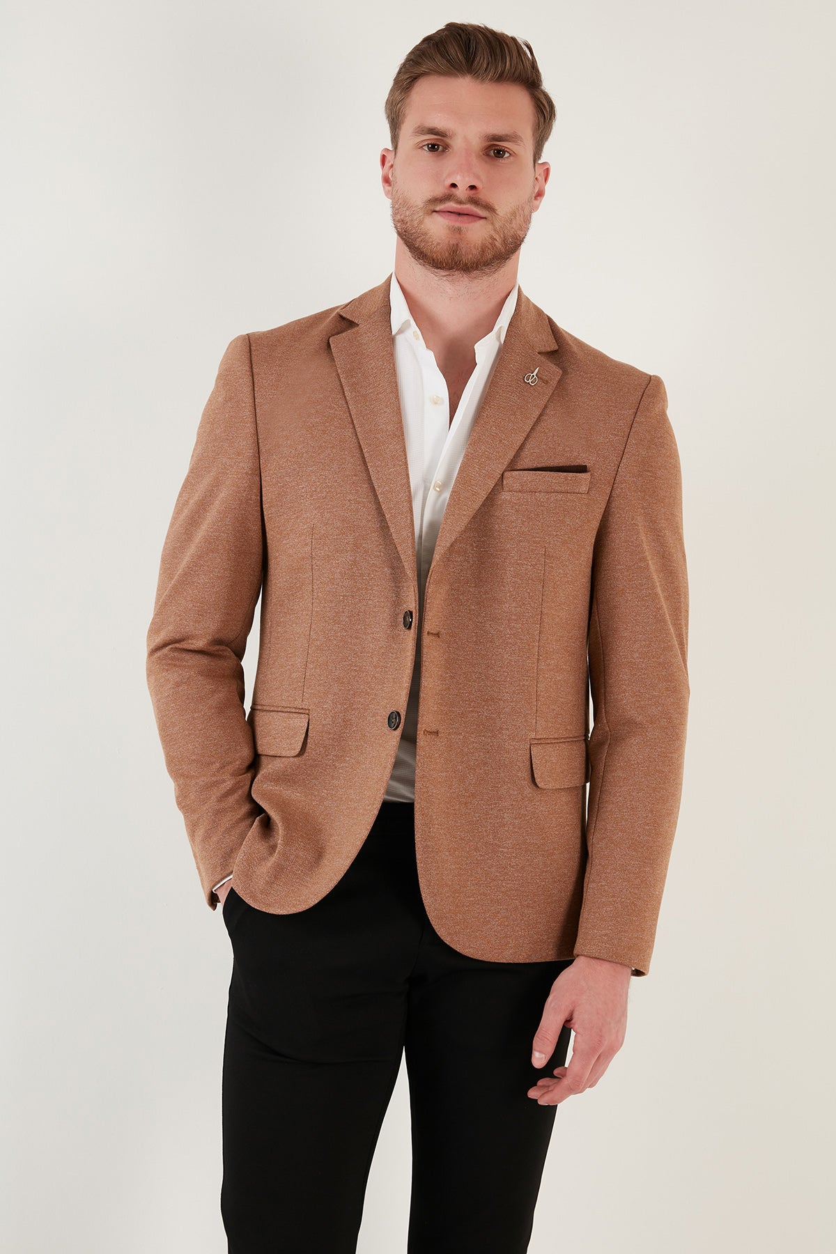 Buratti Slim Fit 6 Drop Çift Yırtmaçlı Blazer Erkek Ceket SAVUE CAMEL