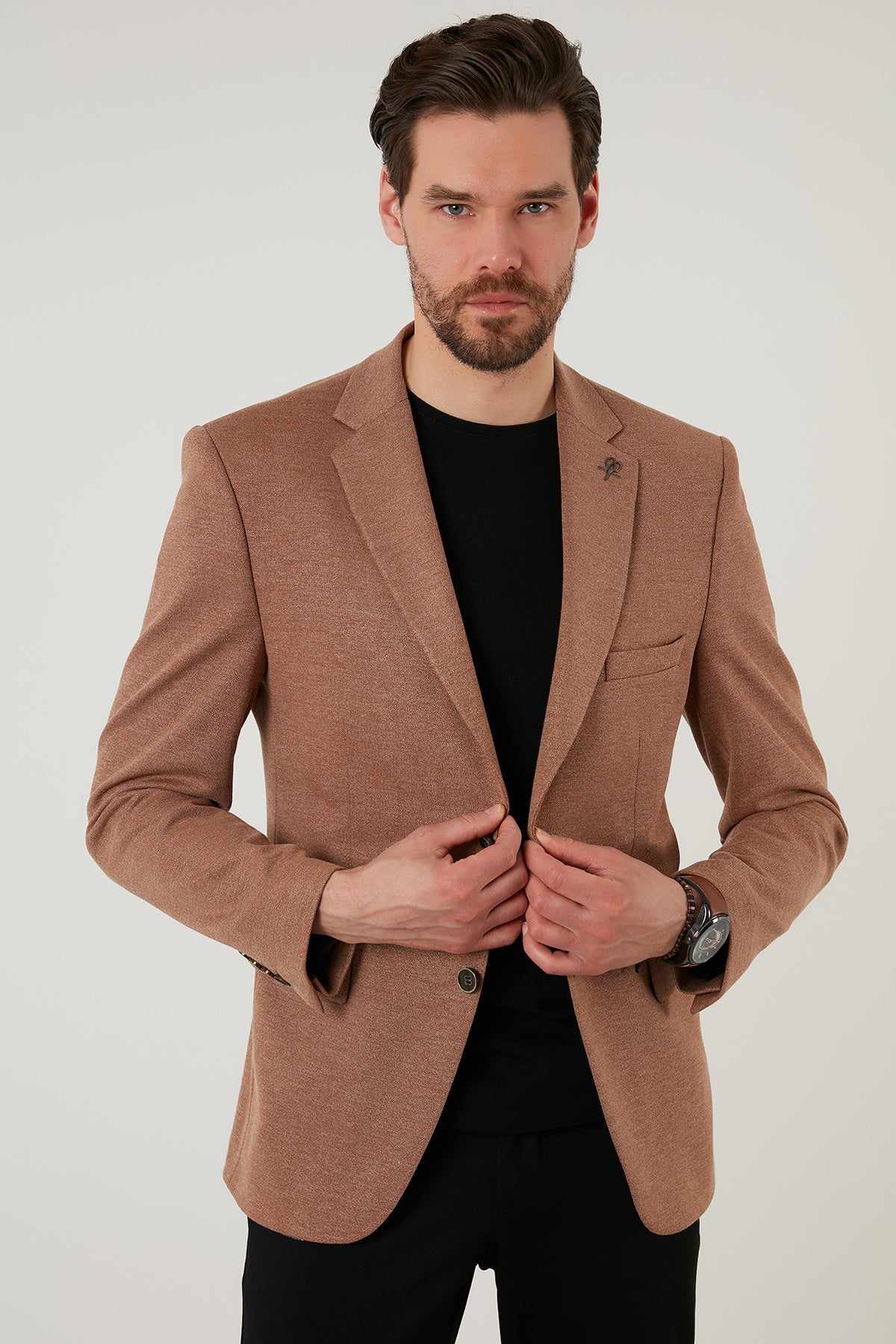 Buratti Slim Fit 6 Drop Çift Yırtmaçlı Blazer Erkek Ceket SAVUE CAMEL