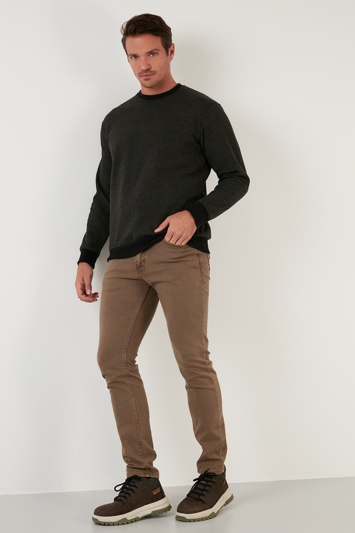 Buratti Slim Fit Bisiklet Yaka Pamuklu Erkek Kazak 456201 HAKİ