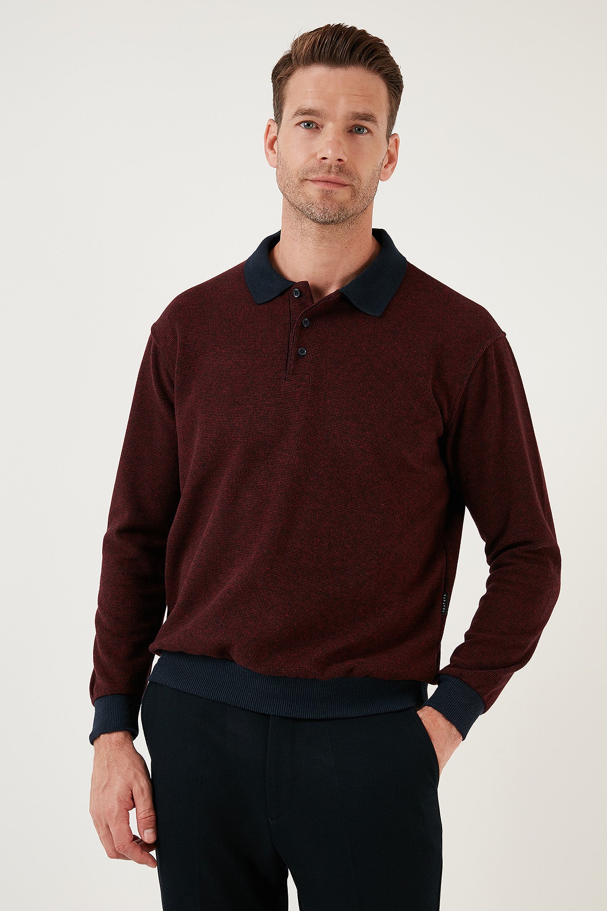 Buratti Pamuklu Regular Fit Düğmeli Polo Yaka Erkek Kazak 456211 BORDO