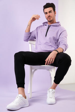 Buratti Slim Fit Baskılı Kapüşonlu Kanguru Cepli Pamuklu Erkek Sweat 5414018 LİLA