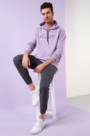 Buratti Slim Fit Baskılı Kapüşonlu Kanguru Cepli Pamuklu Erkek Sweat 5414019 LİLA