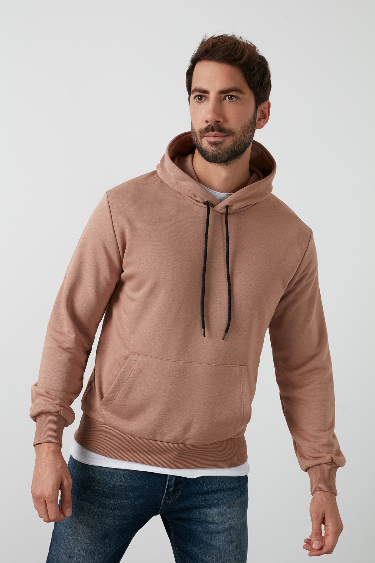 Buratti Pamuklu Kanguru Cepli Kapüşonlu Erkek Sweat 541HOODIE BİSKÜVİ