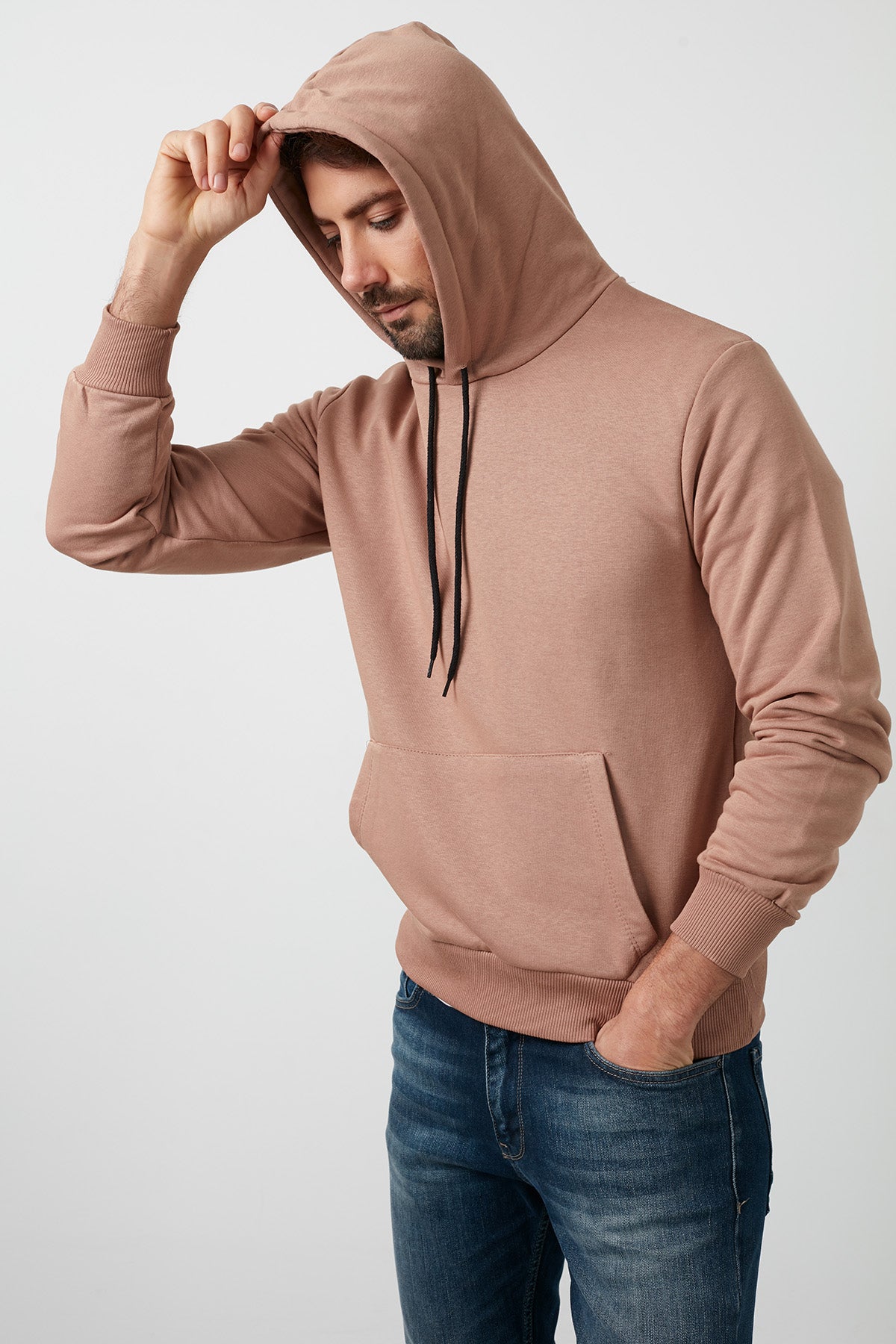 Buratti Pamuklu Kanguru Cepli Kapüşonlu Erkek Sweat 541HOODIE BİSKÜVİ