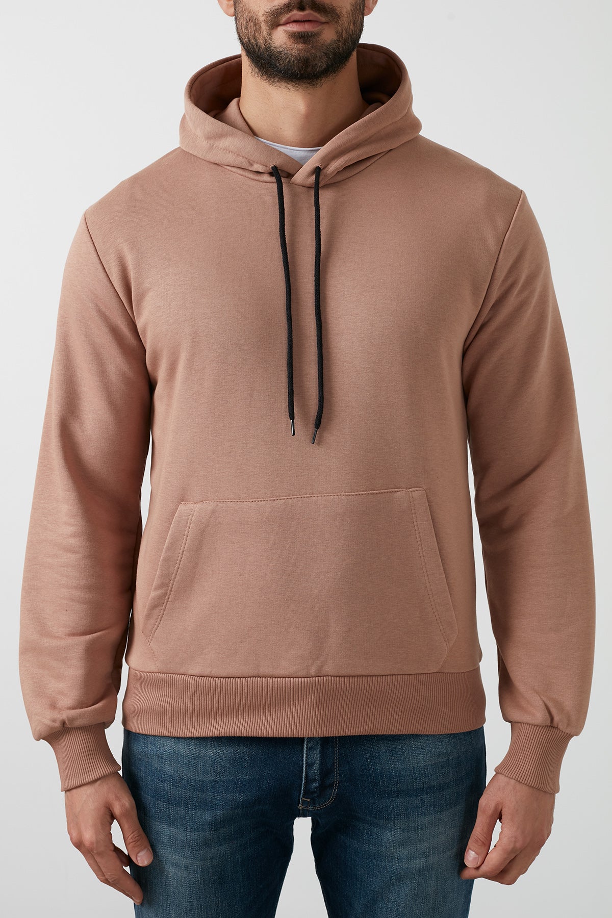 Buratti Pamuklu Kanguru Cepli Kapüşonlu Erkek Sweat 541HOODIE BİSKÜVİ