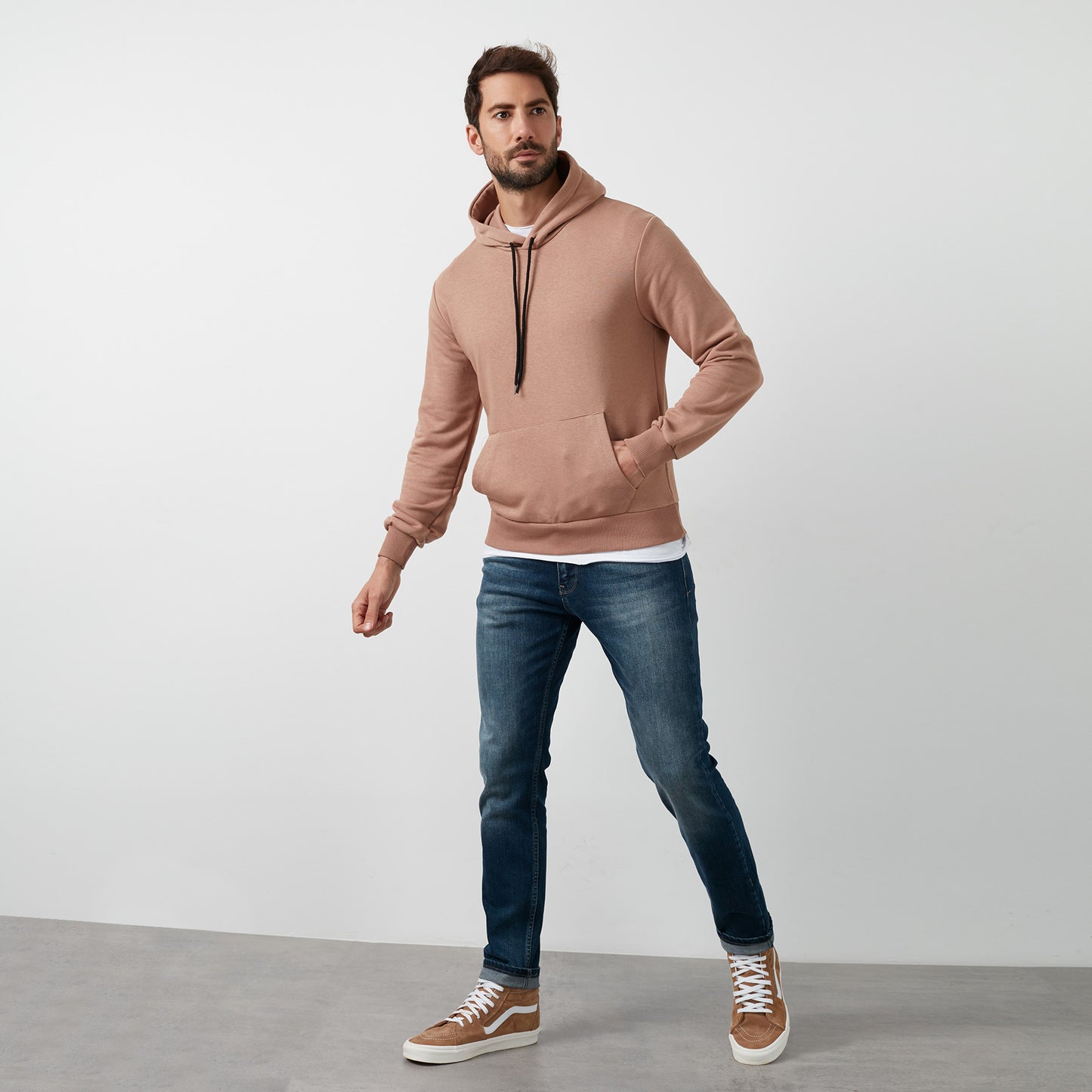 Buratti Pamuklu Kanguru Cepli Kapüşonlu Erkek Sweat 541HOODIE BİSKÜVİ