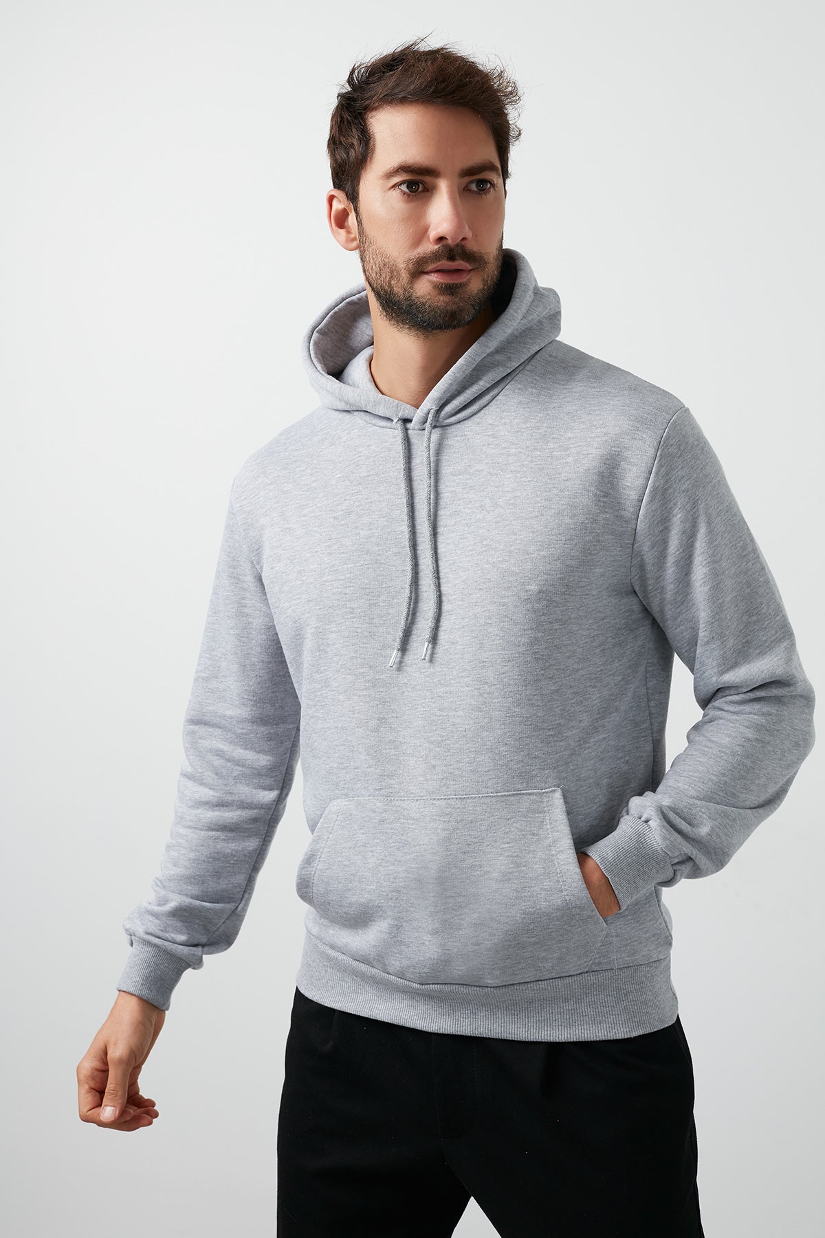 Buratti Pamuklu Kanguru Cepli Kapüşonlu Erkek Sweat 541HOODIE AÇIK GRİ