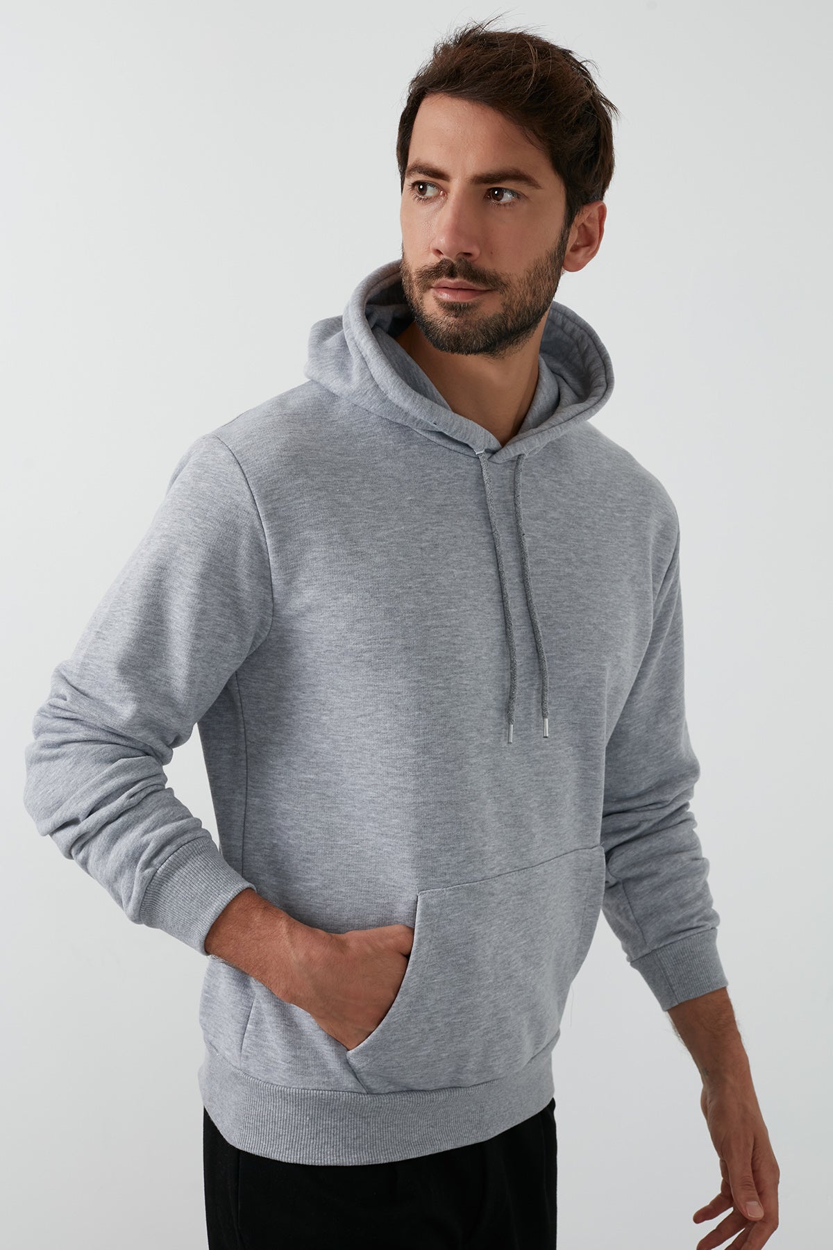 Buratti Pamuklu Kanguru Cepli Kapüşonlu Erkek Sweat 541HOODIE AÇIK GRİ