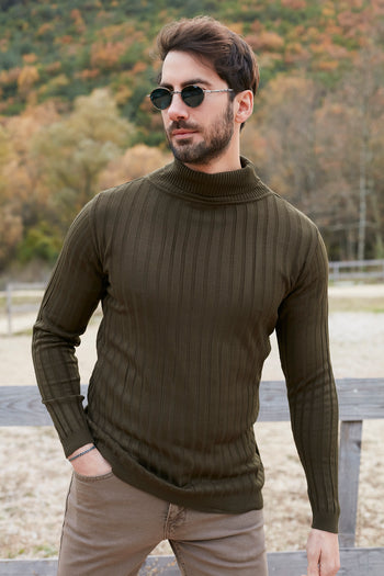 Buratti Fitilli Balıkçı Yaka Slim Fit Erkek Kazak 549T014 HAKİ