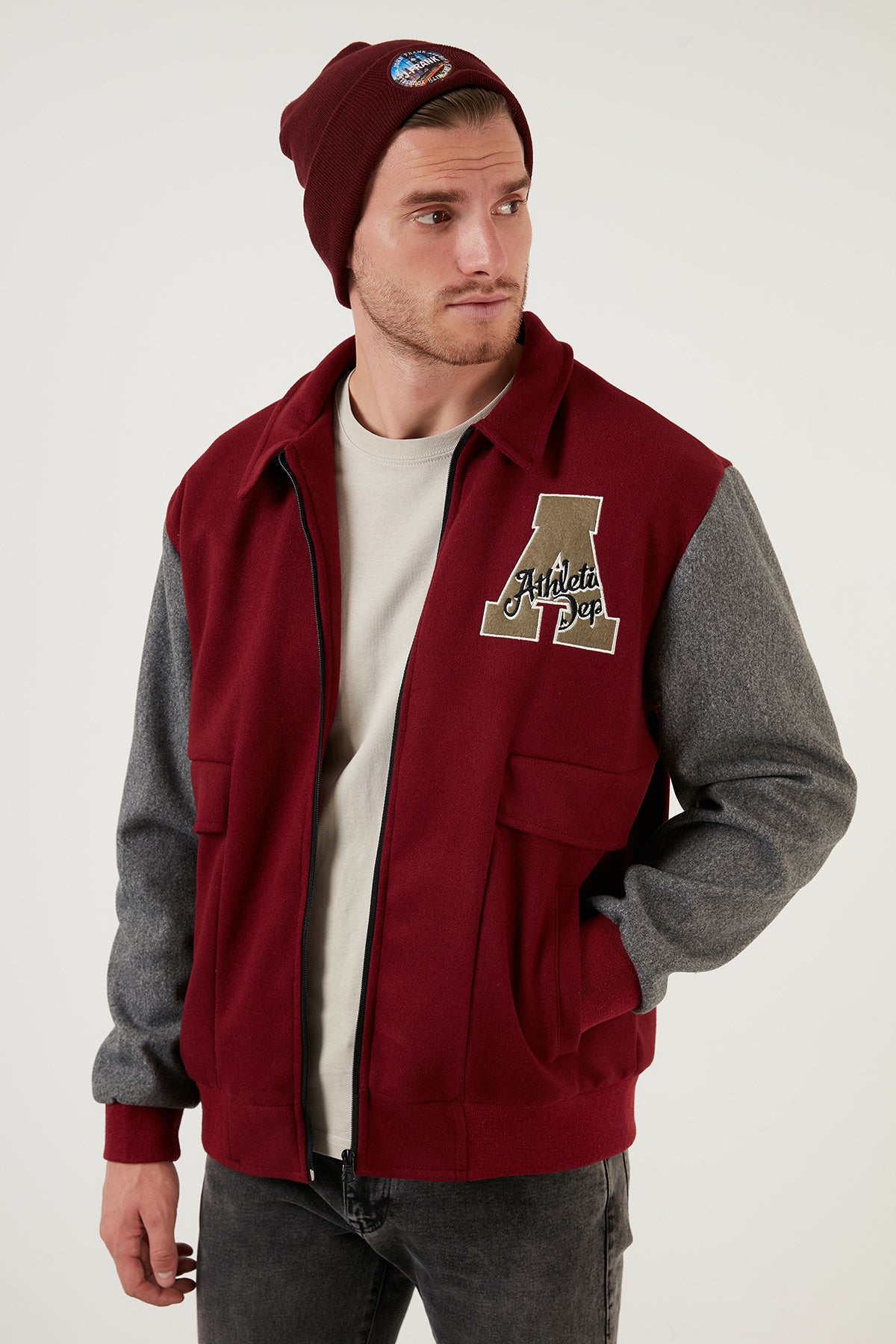 Buratti Armalı Fermuarlı Regular Fit Bomber Erkek Mont 5715896 BORDO