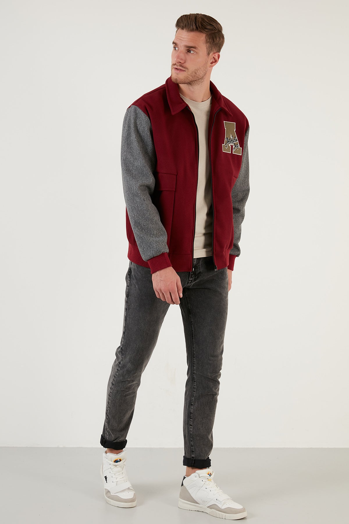 Buratti Armalı Fermuarlı Regular Fit Bomber Erkek Mont 5715896 BORDO