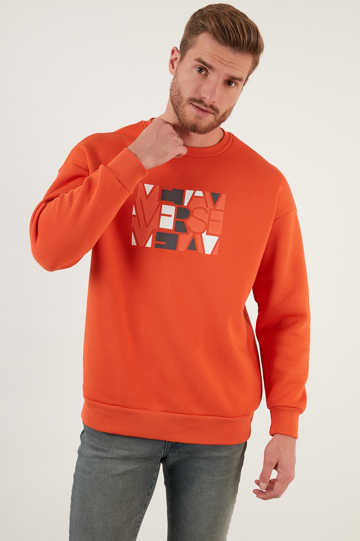 Buratti Pamuklu Oversize İçi Tüylü Yumuşak Şardonlu Erkek Sweat 572METAVERSE ORANGE