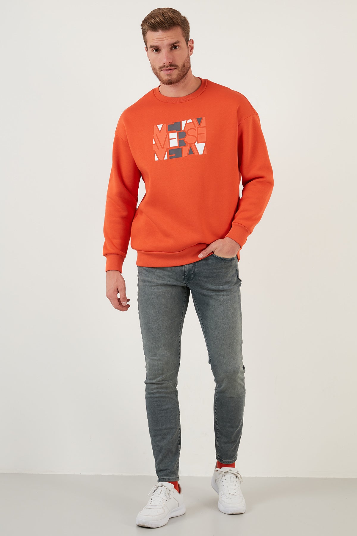 Buratti Pamuklu Oversize İçi Tüylü Yumuşak Şardonlu Erkek Sweat 572METAVERSE ORANGE