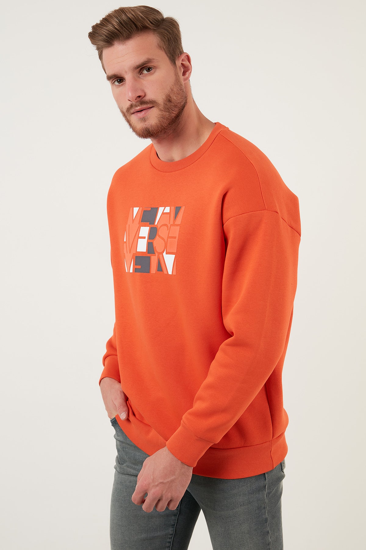 Buratti Pamuklu Oversize İçi Tüylü Yumuşak Şardonlu Erkek Sweat 572METAVERSE ORANGE