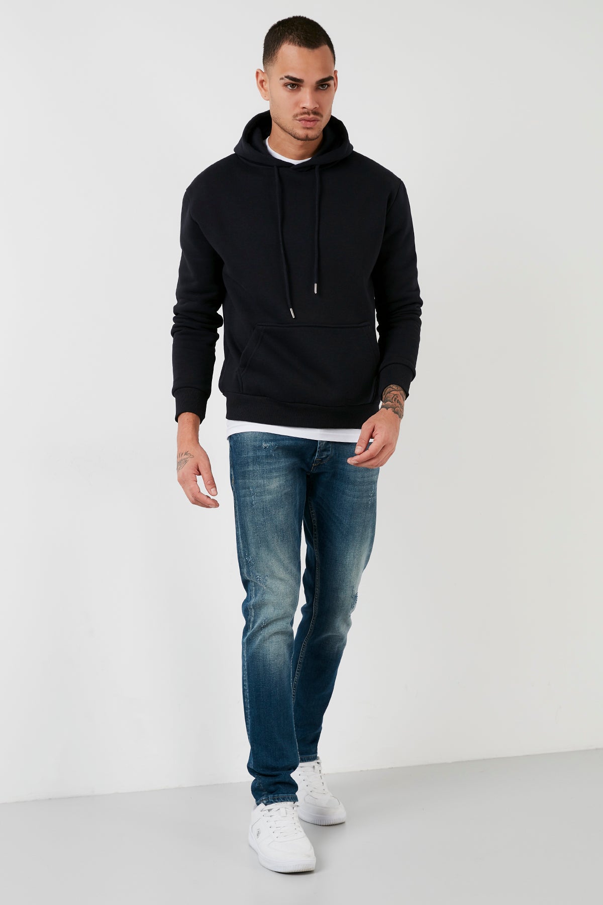 Buratti Kanguru Cepli Şardonlu Extra Slim Fit Kışlık Erkek Sweat 5827002 LACİVERT