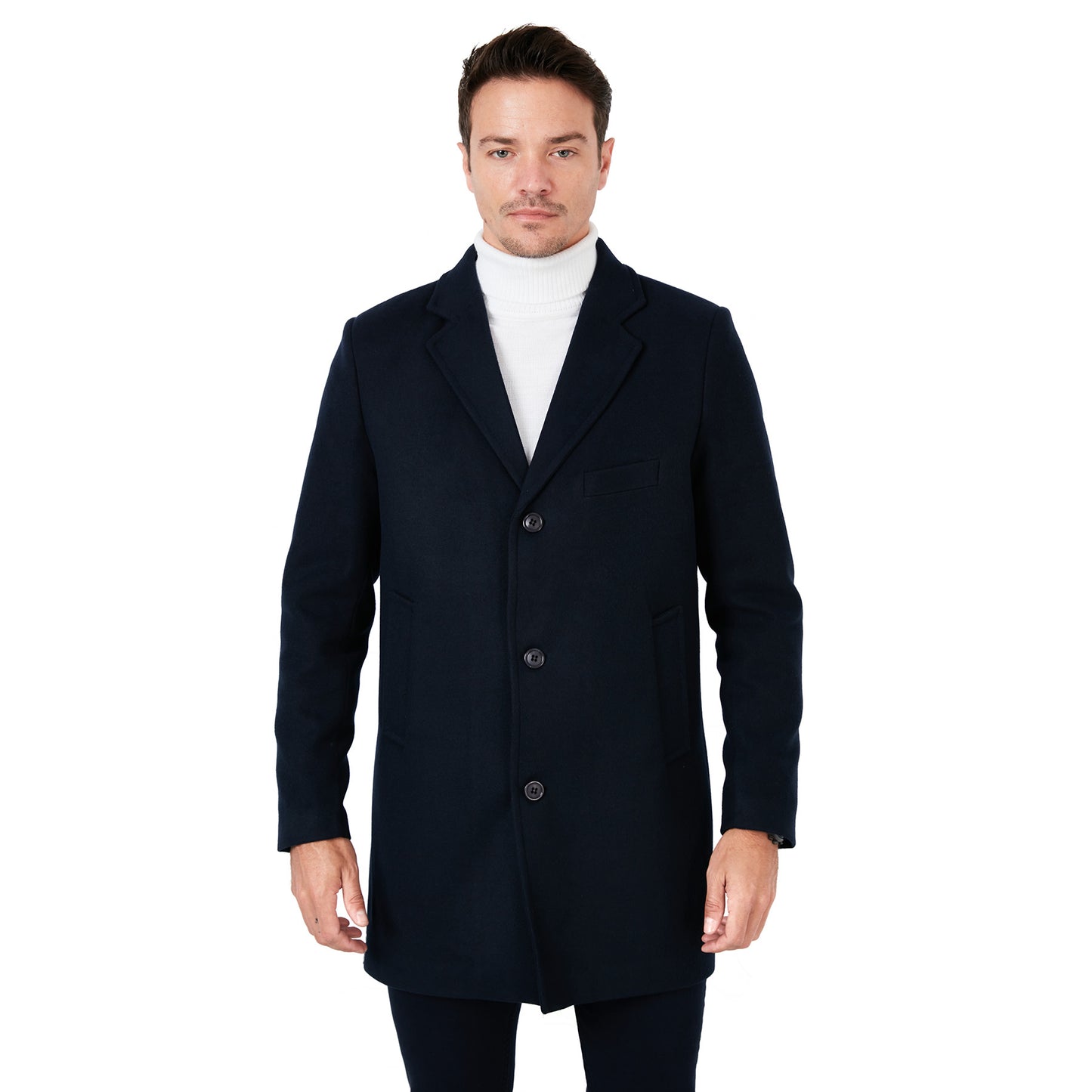 Buratti Slim Fit Tek Yırtmaçlı Düğmeli Mono Yaka Kaşe Erkek Kaban 5840098 LACİVERT