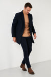 Buratti Slim Fit Tek Yırtmaçlı Düğmeli Dik Yaka Kaşe Erkek Kaban 5840110 LACİVERT