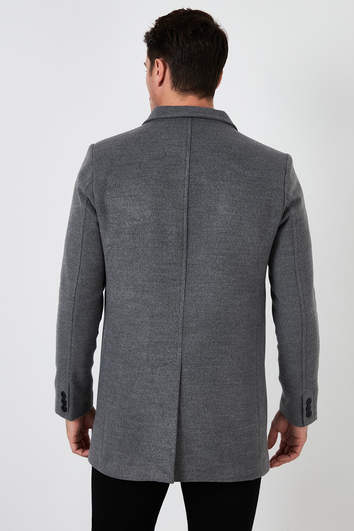 Buratti Slim Fit Tek Yırtmaçlı Düğmeli Dik Yaka Kaşe Erkek Kaban 5840110 AÇIK GRİ