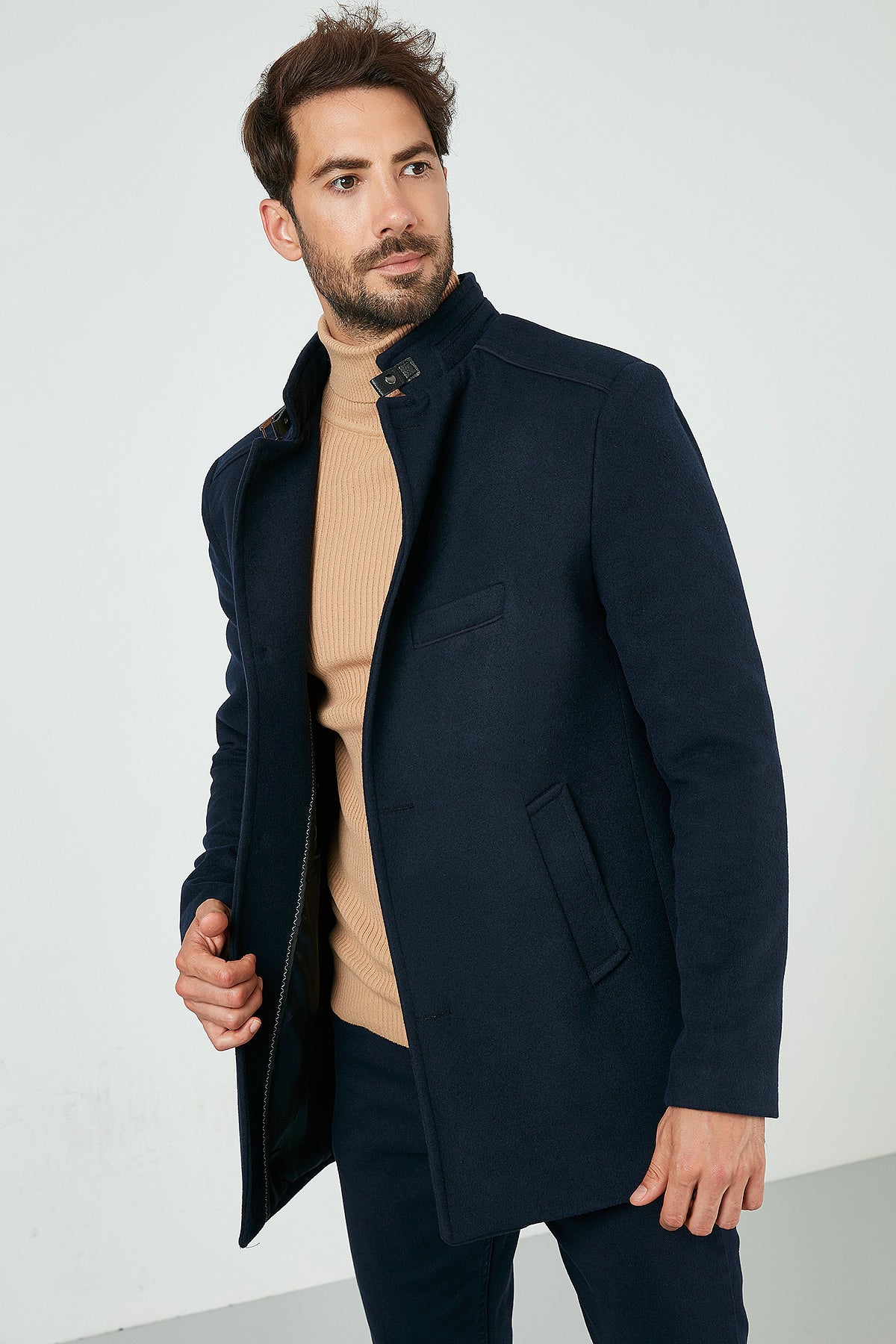 Buratti Slim Fit Pamuklu Kaşe Erkek Kaban 5841012 LACİVERT