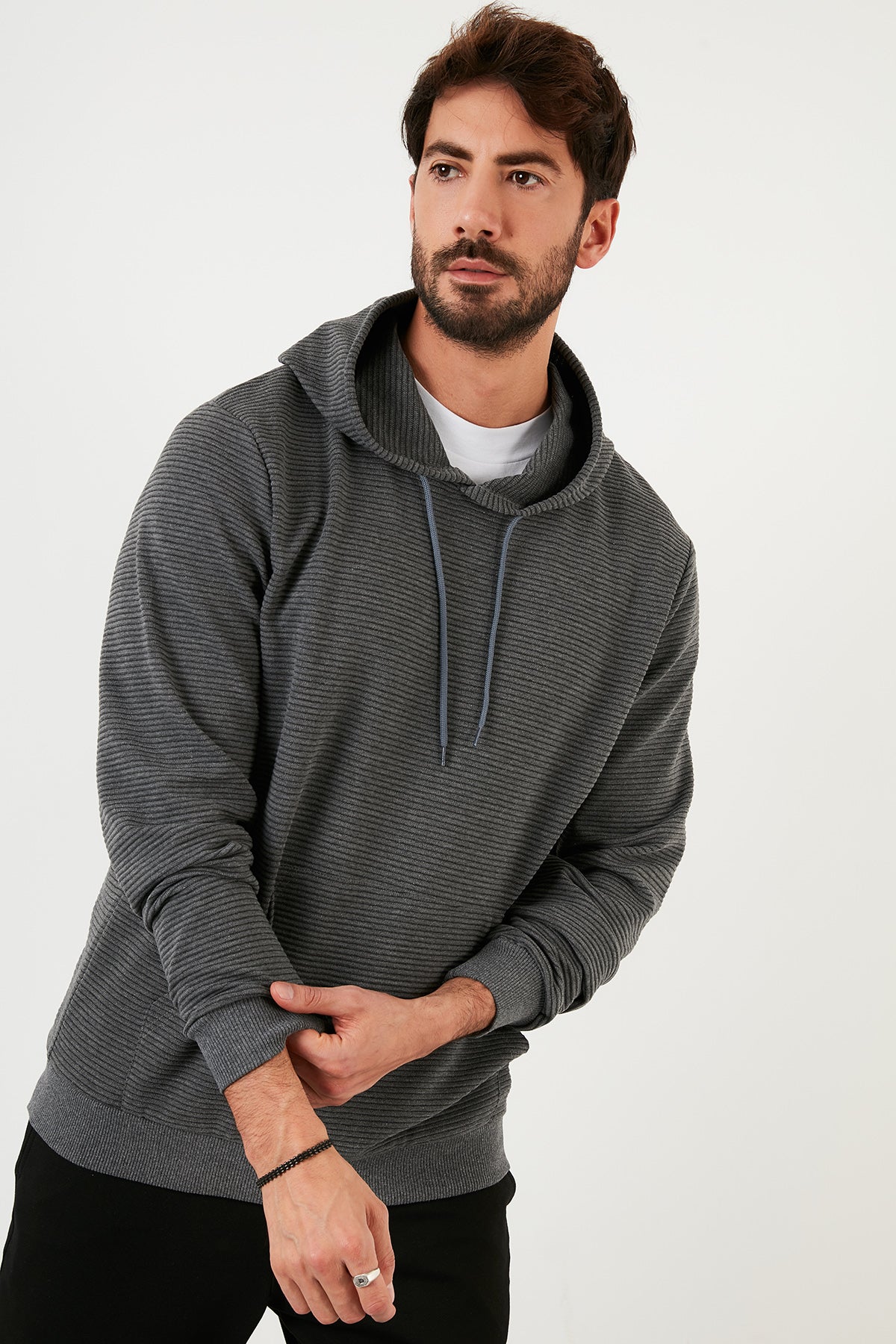 Buratti Pamuklu Kapüşonlu Kanguru Cepli Slim Fit Erkek Sweat 5896598 ANTRASİT