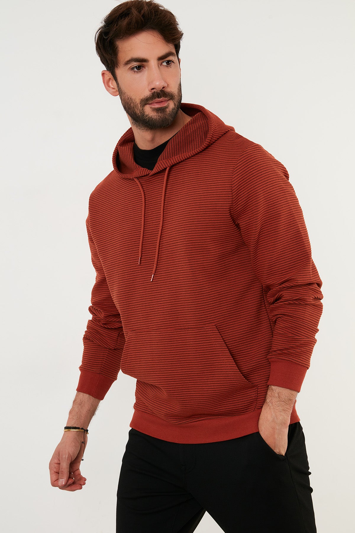 Buratti Pamuklu Kapüşonlu Kanguru Cepli Slim Fit Erkek Sweat 5896598 KİREMİT