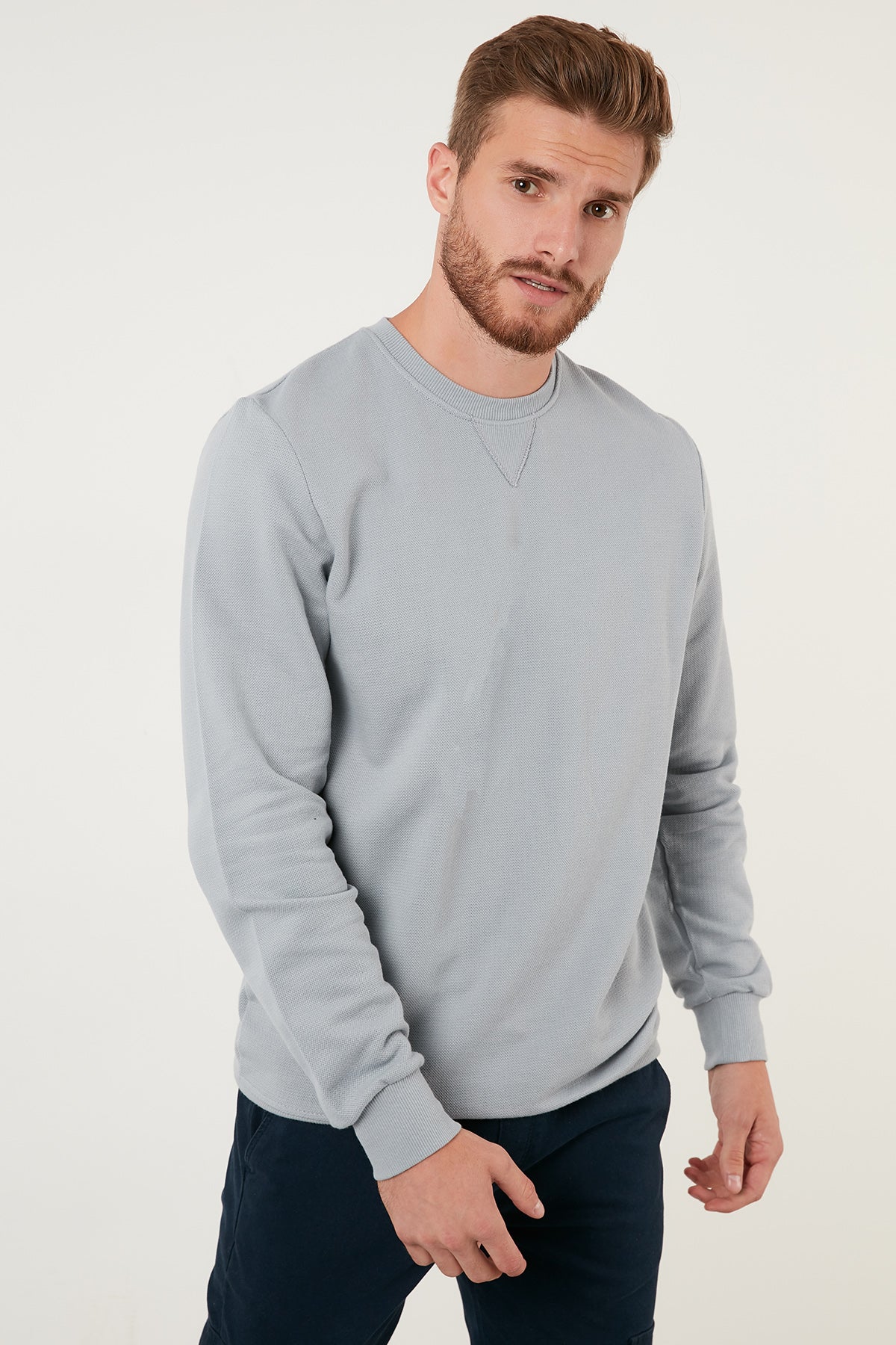 Buratti % 100 Pamuk Bisiklet Yaka Basic Erkek Sweat 5905028 AÇIK GRİ