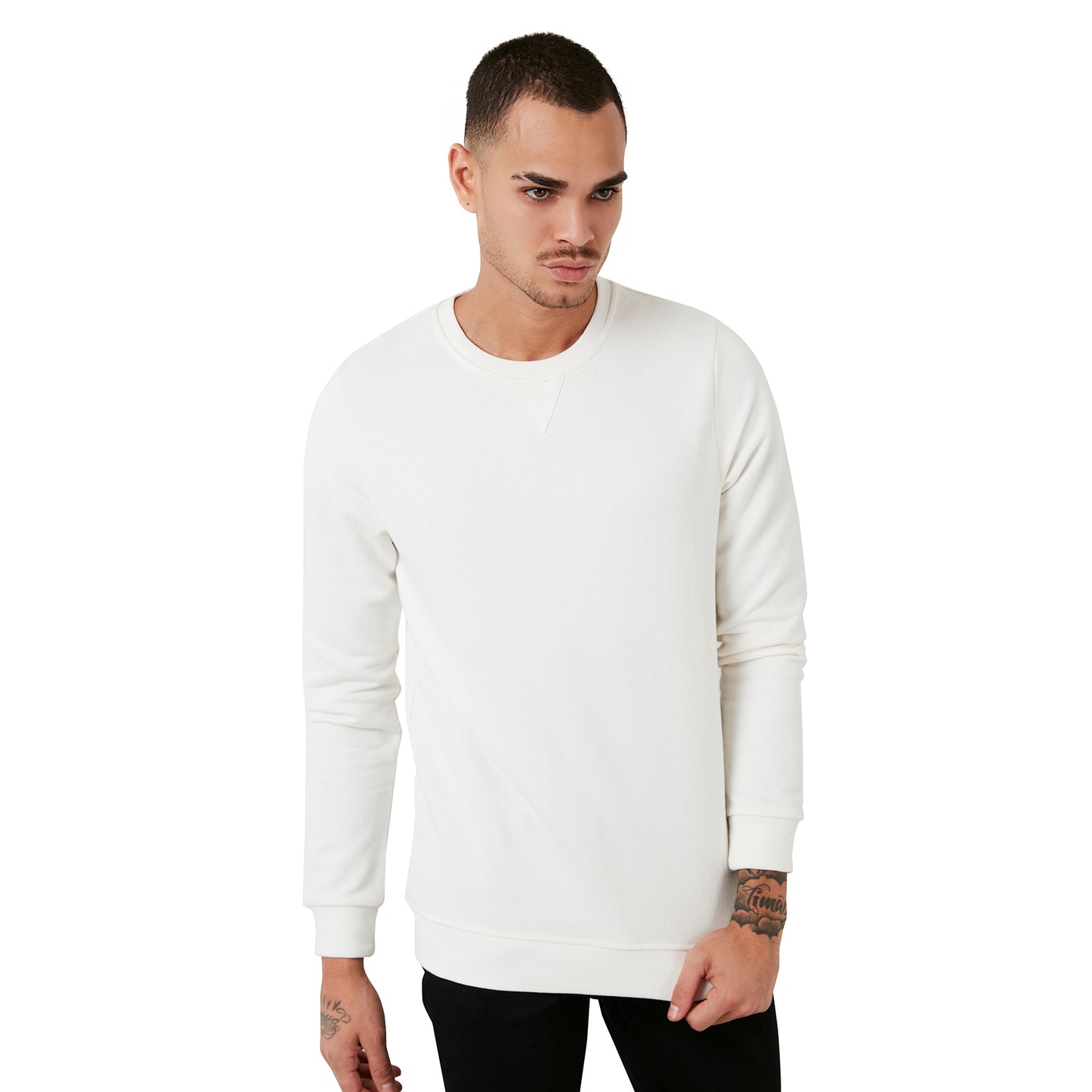 Buratti % 100 Pamuk Bisiklet Yaka Basic Erkek Sweat 5905028 EKRU