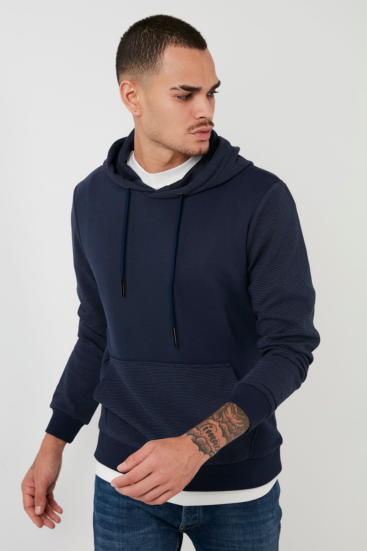 Buratti Pamuklu Kapüşonlu Kanguru Cepli Slim Fit Erkek Sweat 5905031 İNDİGO