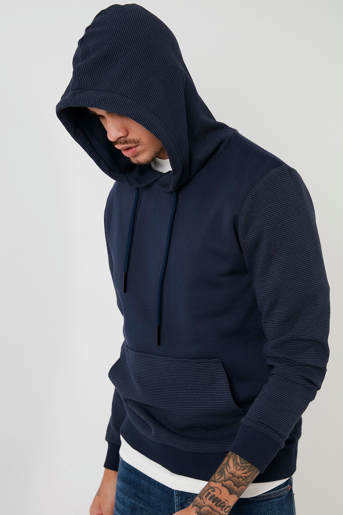 Buratti Pamuklu Kapüşonlu Kanguru Cepli Slim Fit Erkek Sweat 5905031 İNDİGO