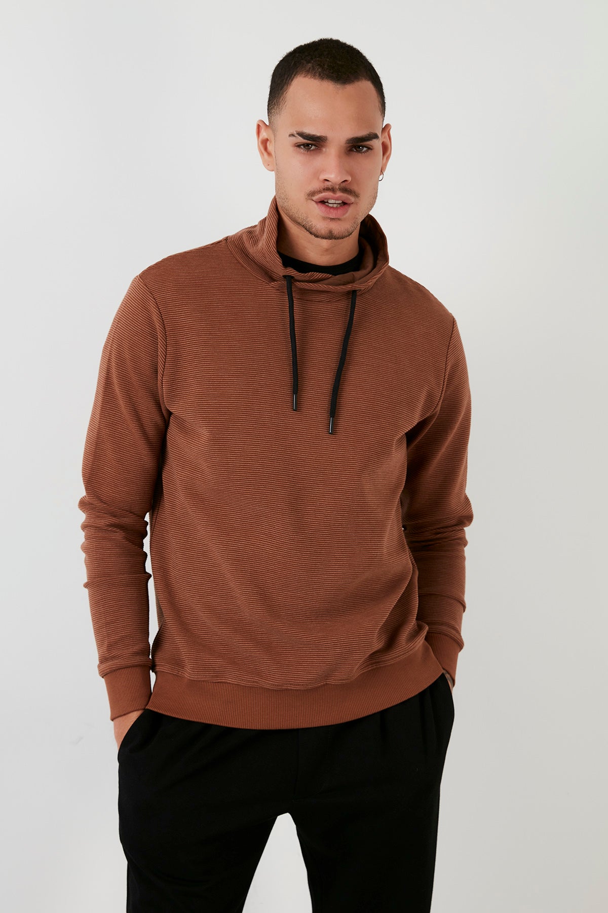 Buratti Pamuklu Dik Yaka Slim Fit Erkek Sweat 5905032 VİZON