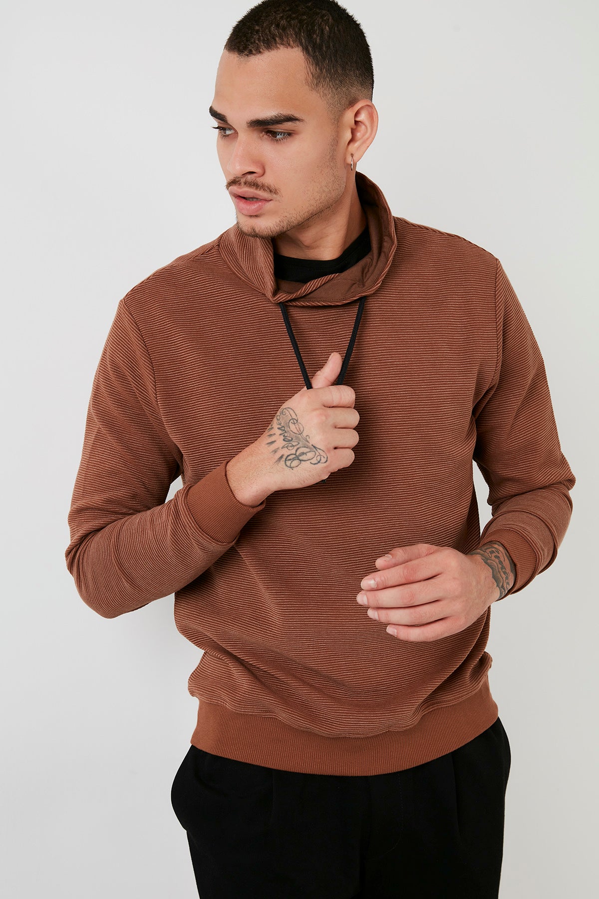 Buratti Pamuklu Dik Yaka Slim Fit Erkek Sweat 5905032 VİZON